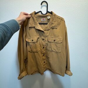 Lightweight Tan Cropped Button-Up Shirt